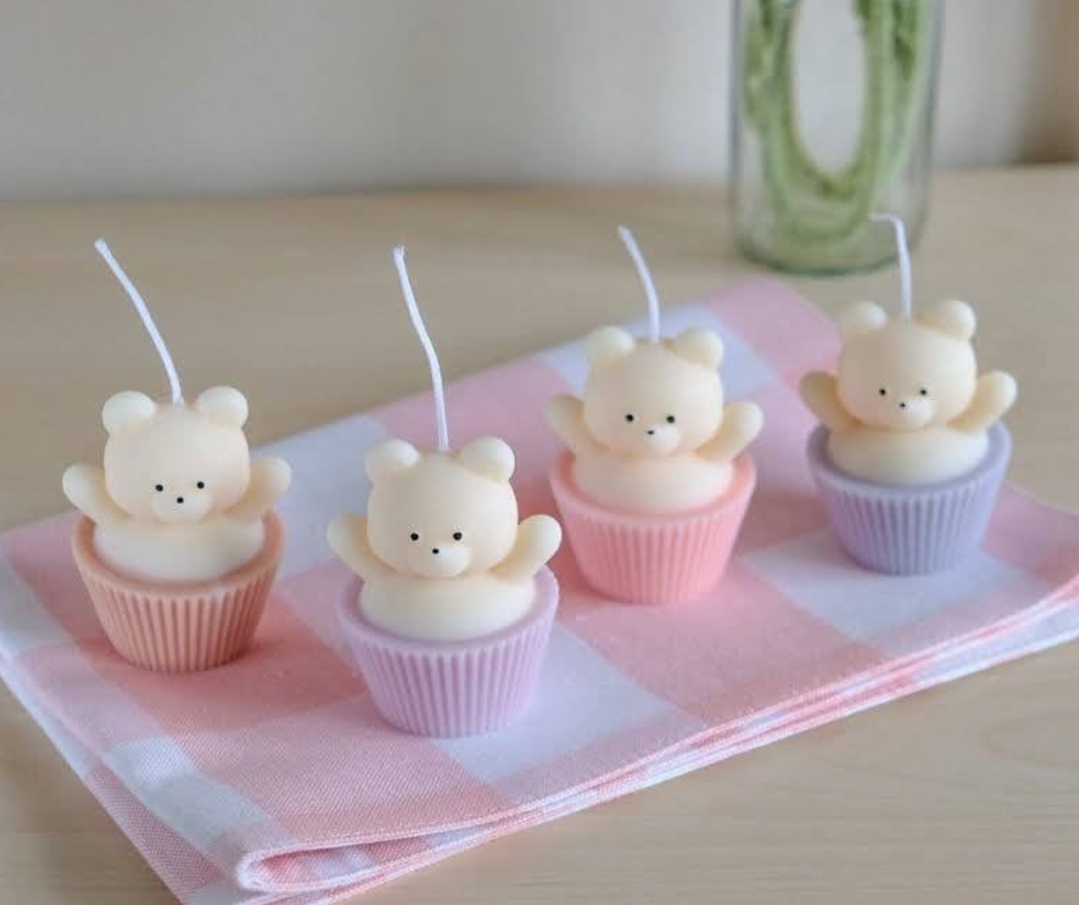 Teddy Cupcake Candle